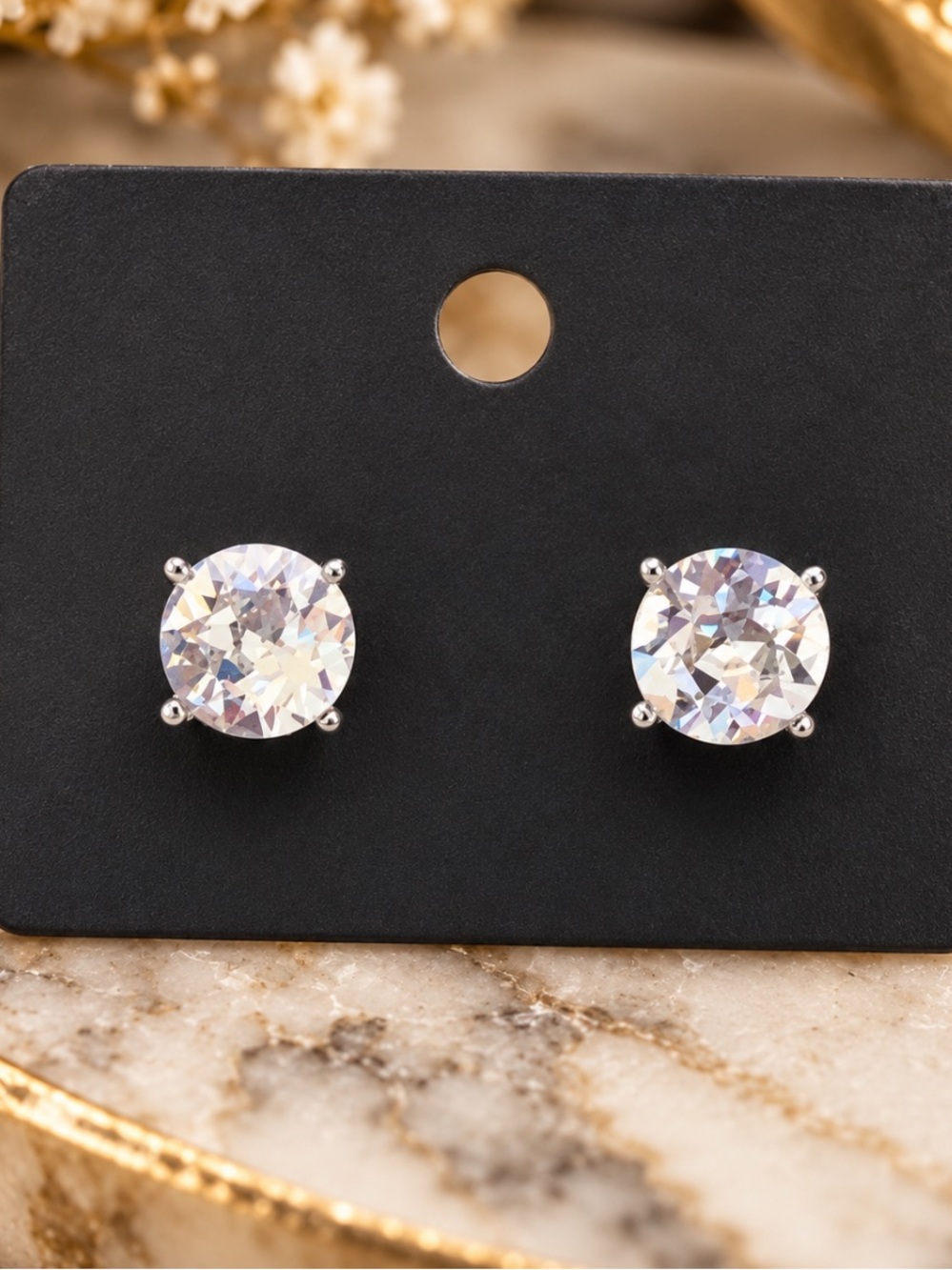 Ann Taylor LOFT Silver-Tone Clear Crystal Round Stud Earrings